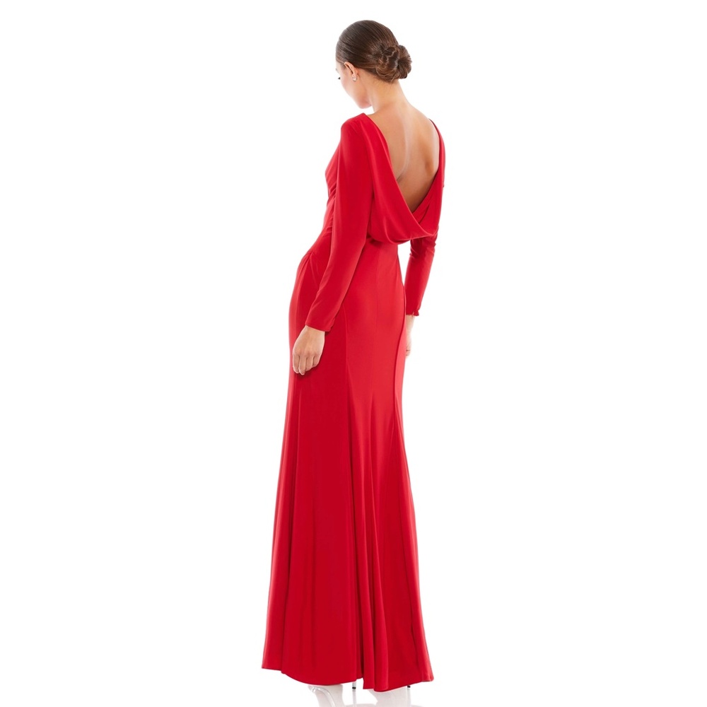 Mac Duggal Ieena 25929 Cowl Back Long Sleeve Jersey Gown Size 12